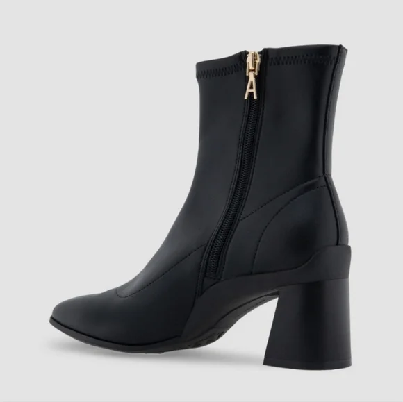 🆕️ AEROSOLES Corinda Heeled Boots Black Stretch Faux Leather - Picture 6 of 8